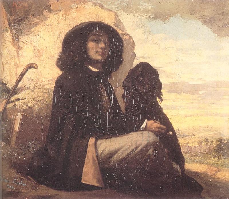 Courbet, Gustave Self-Portrait (Courbet with a Black Dog) Spain oil painting art